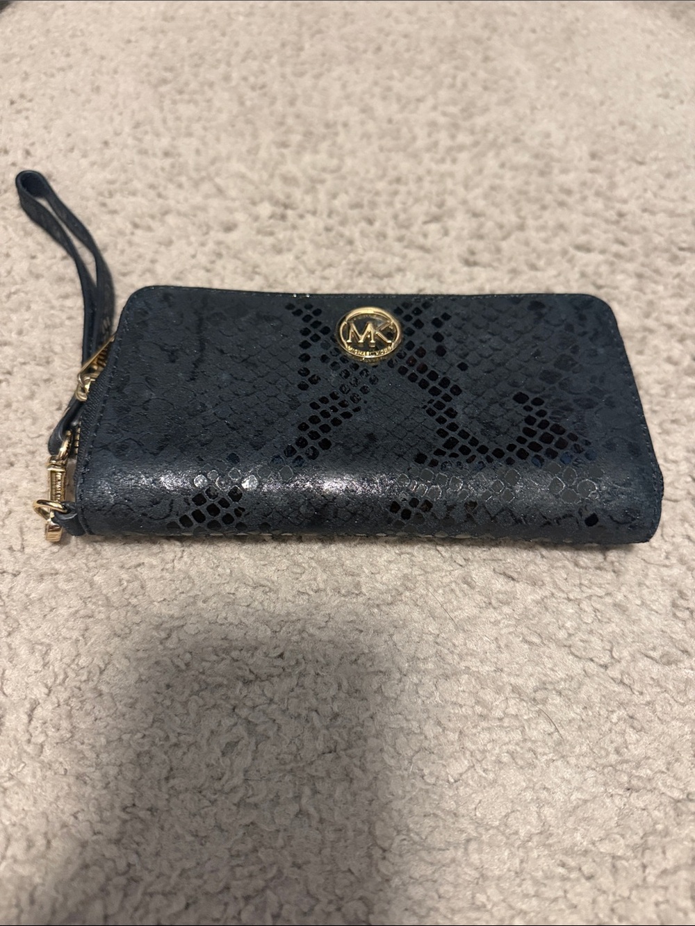 Michael Kors Dark Navy Snake-Embossed Wristlet
